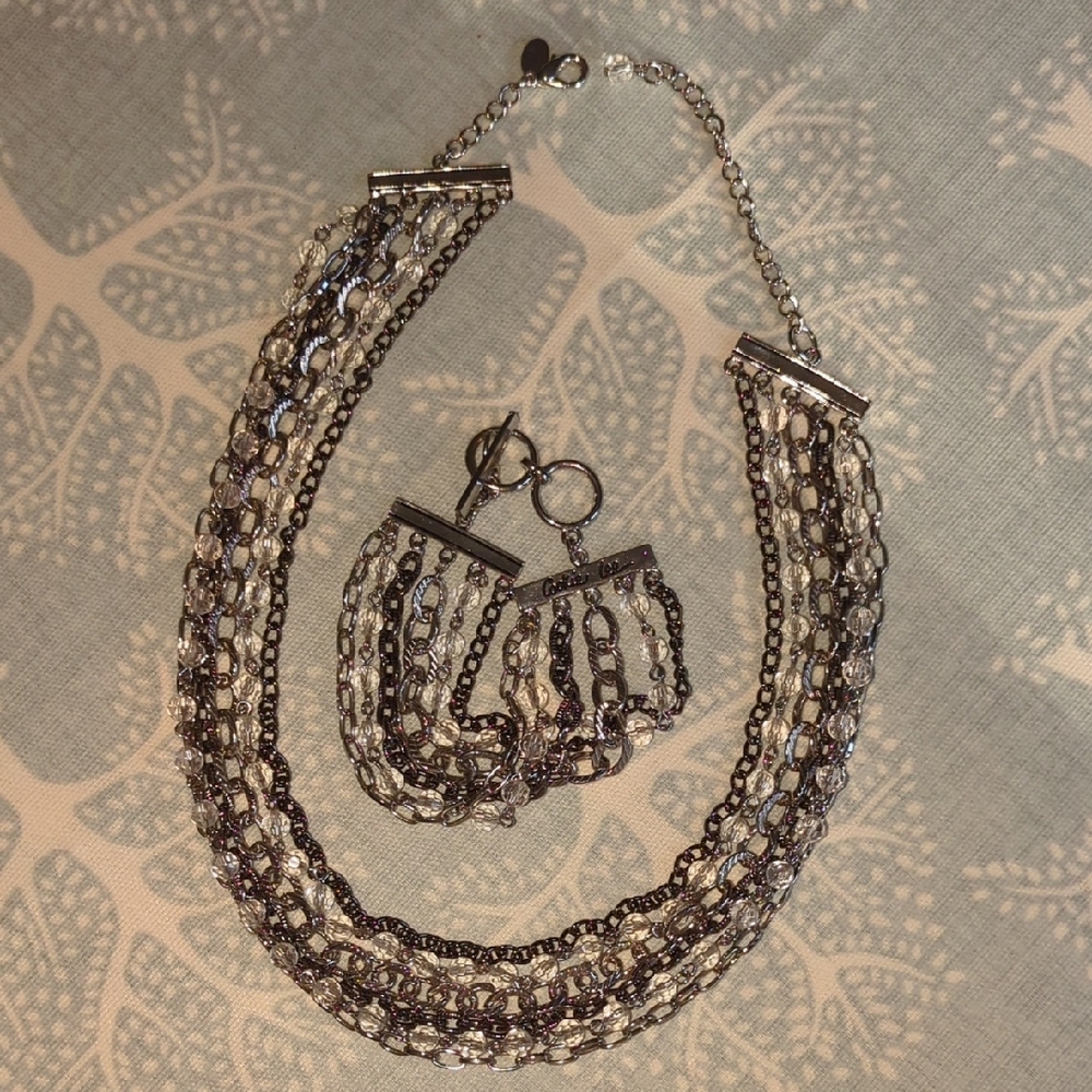 Silver Multi-Strand Necklace and Bracelet Set